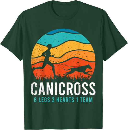 Canicross 6 Legs 2 Hearts 1 Team Funny Dog Running Lover Pun Men Women Girls Kids T-Shirt - T-Shirt | Forest