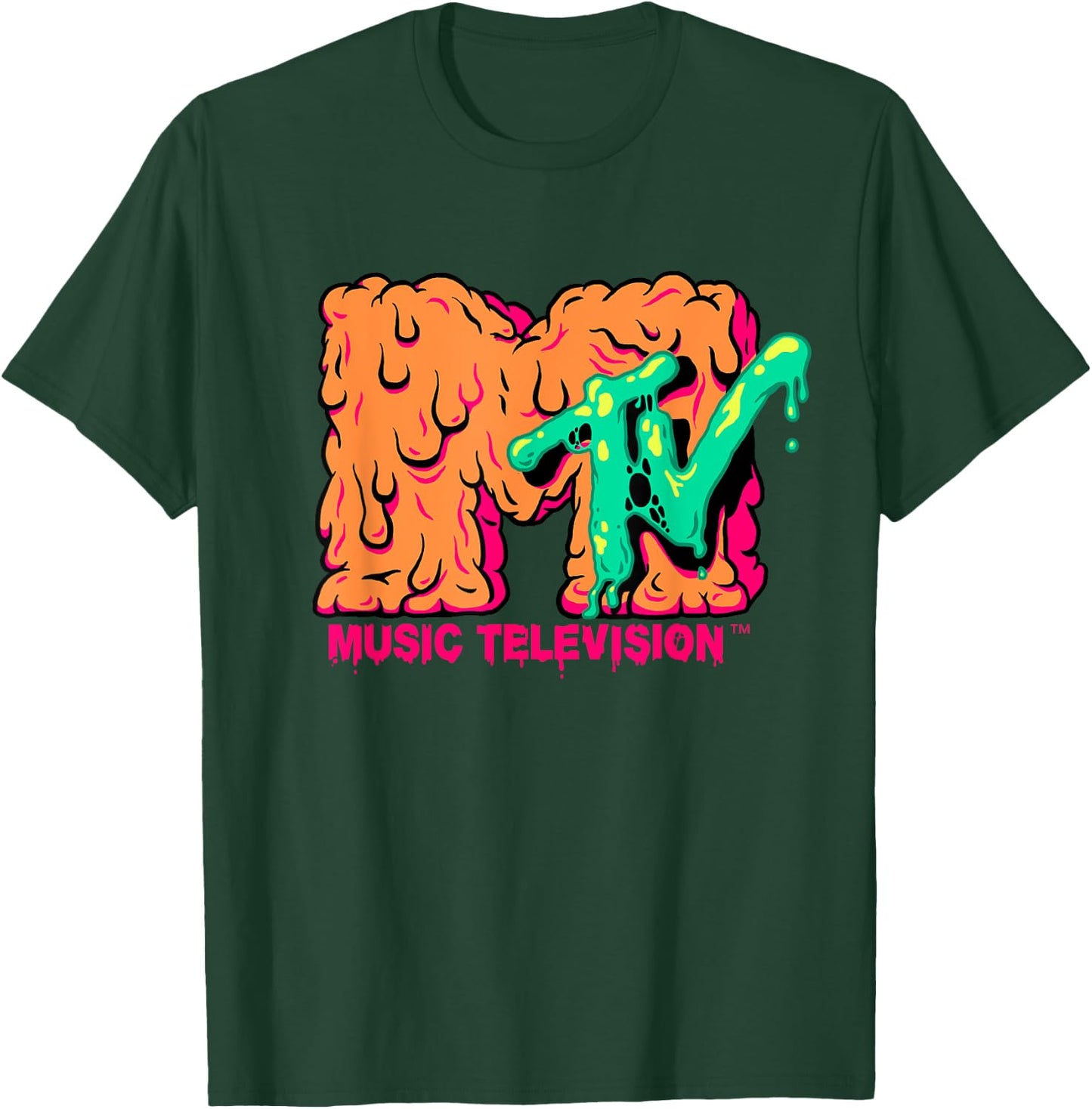 Mademark x MTV - MTV Logo Orange Slimy Goo Green Slime Melted MTV T-Shirt - T-Shirt | Forest