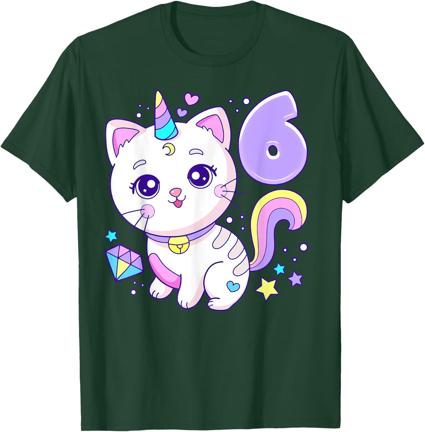 Birthday girl 6 years old, cat, unicorn, 6th birthday T-Shirt - T-Shirt | Forest