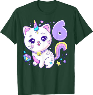 Birthday girl 6 years old, cat, unicorn, 6th birthday T-Shirt - T-Shirt | Forest