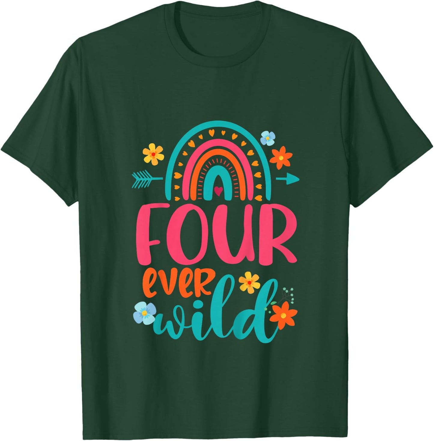 Four Ever Wild 4th Birthday Girl Rainbow Fourth Birthday T-Shirt - T-Shirt | Forest