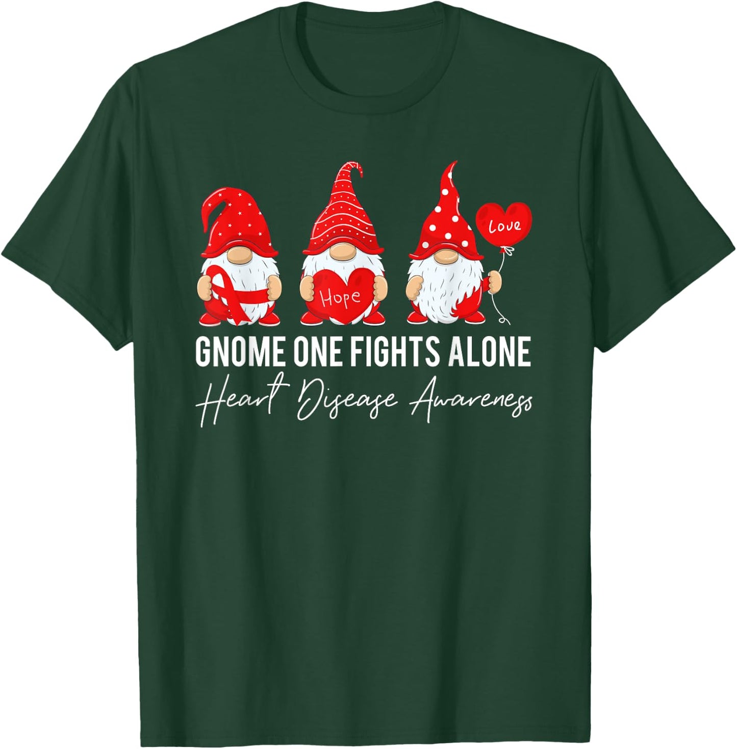 Gnome Fights Heart Disease Awareness Month Red Ribbon T-Shirt - T-Shirt | Forest