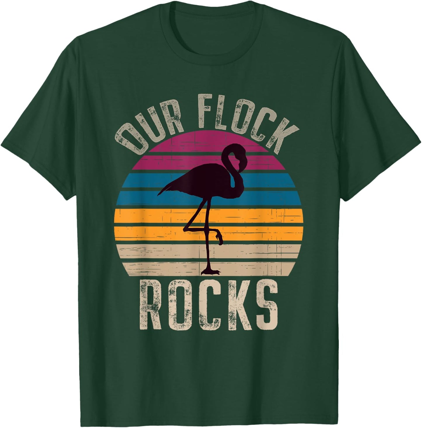 Our Flock Rocks Retro Vintage Flamingo Mothers Day Family T-Shirt - T-Shirt | Forest