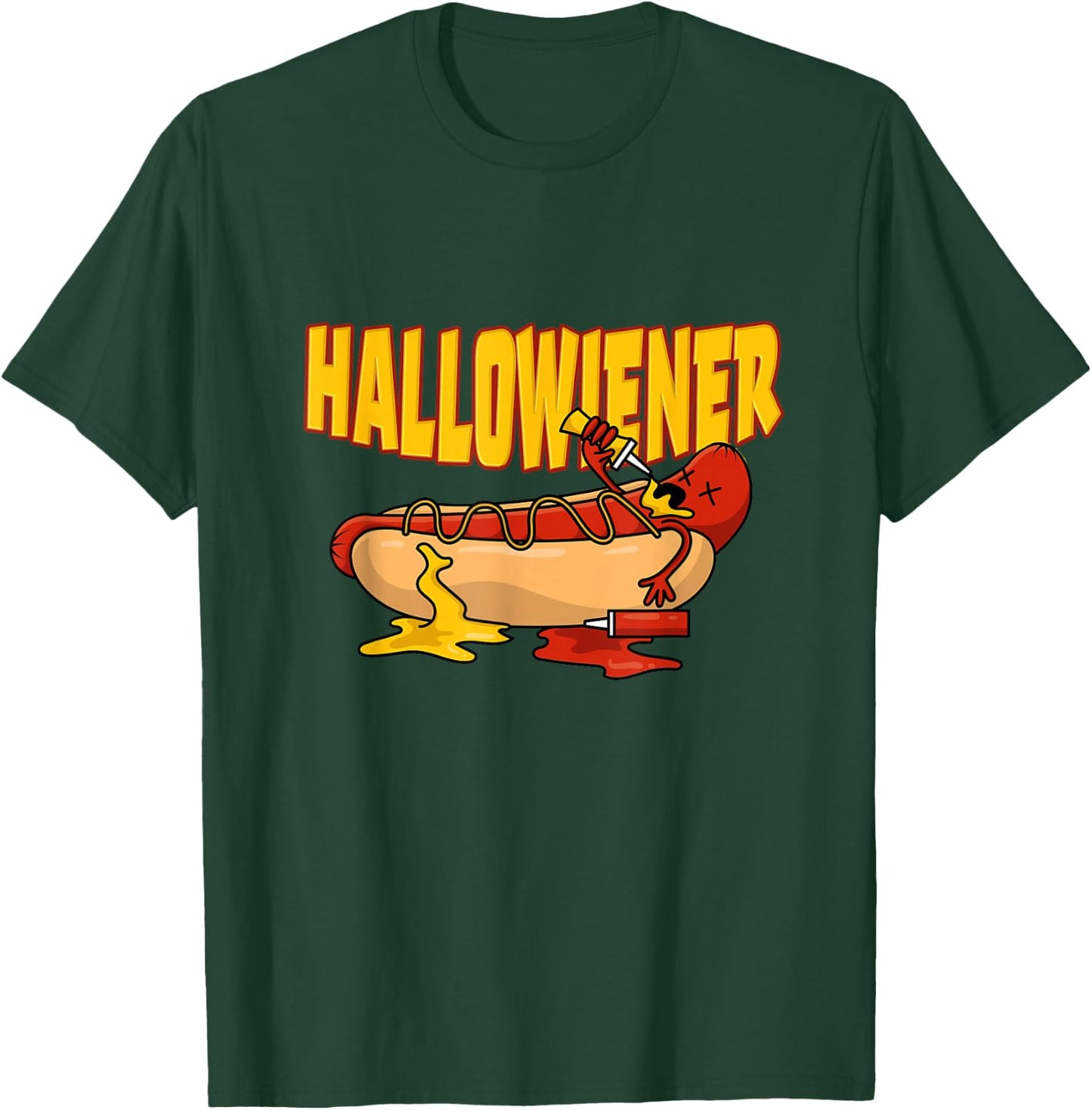 Fast Food Frank Wiener-sausage Ketchup Halloween Bun Hot Dog T-Shirt - T-Shirt | Forest