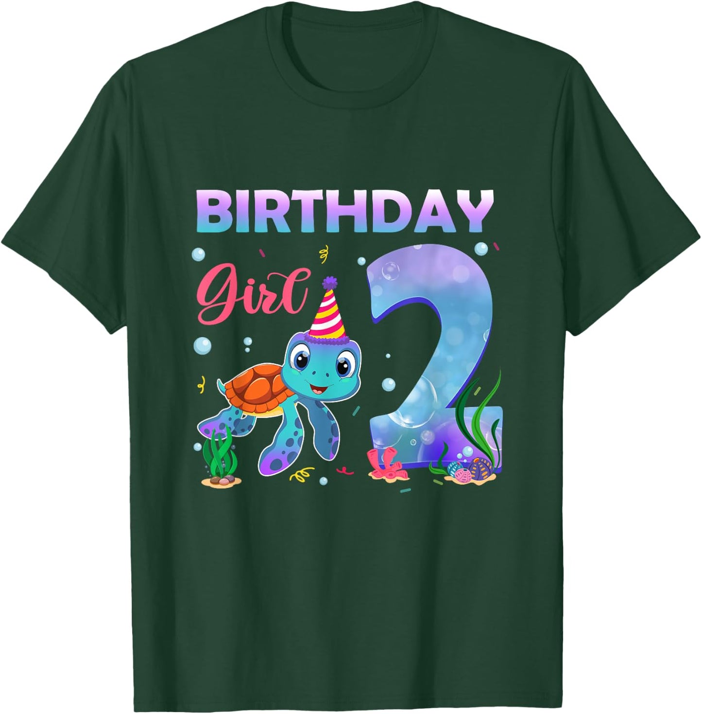2ND Birthday Girl Sea Turtle 2 Year Old Ocean Aquarium Girls T-Shirt - T-Shirt | Forest