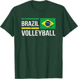 Brazil Volleyball Brasil Flag Supporter Pride Sport T-Shirt - T-Shirt | Forest