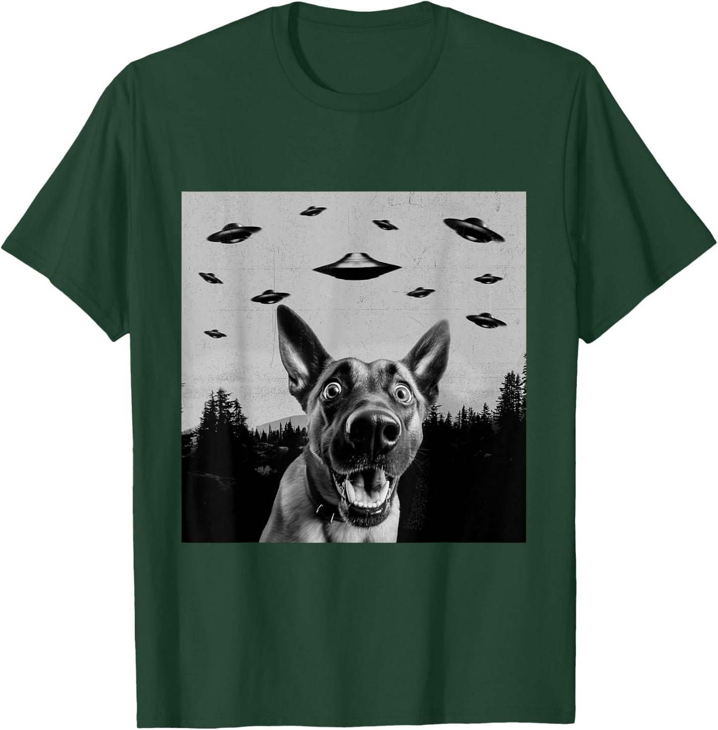 Alien UFO Funny Belgian Malinois Dog Lover Men Women Kids T-Shirt - T-Shirt | Forest