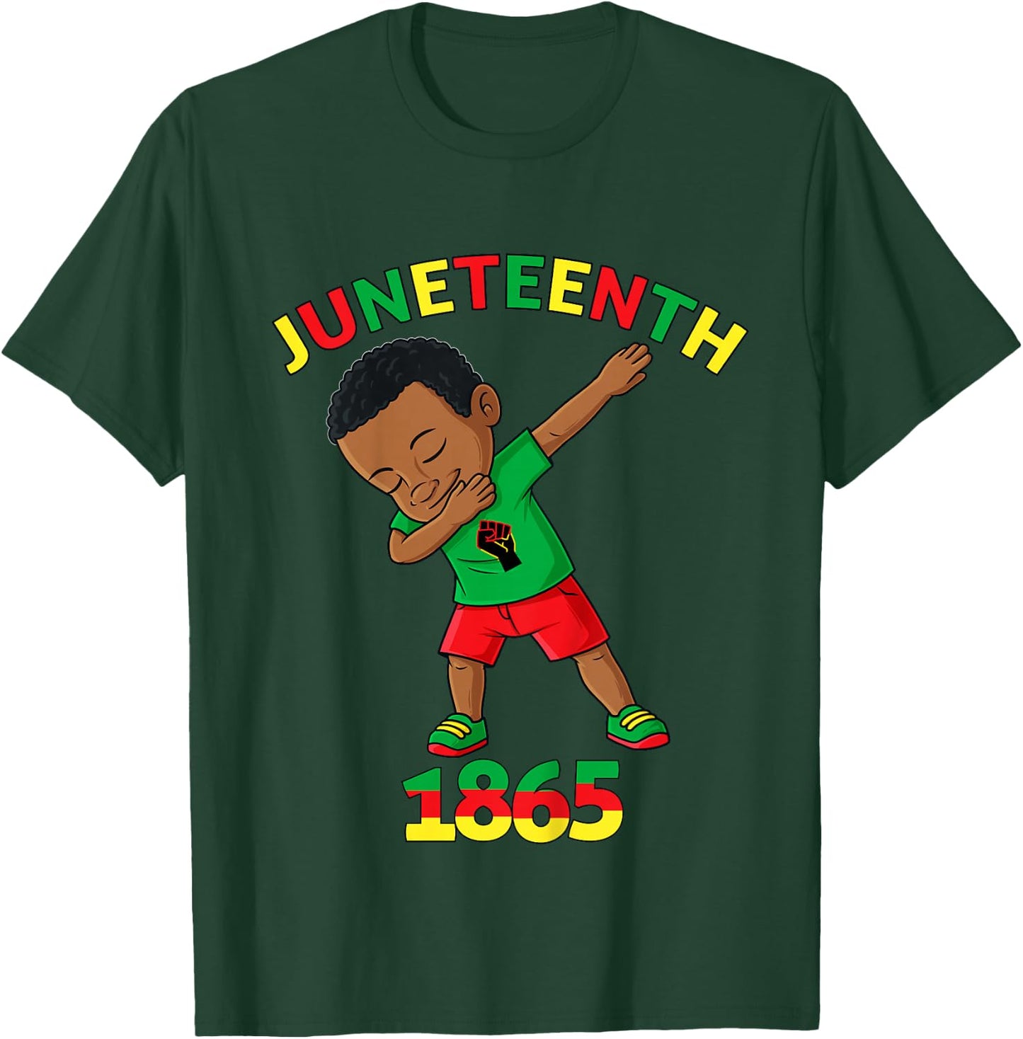 Kids Dabbing Black King Juneteenth 1865 Brown Skin Boys Dab T-Shirt - T-Shirt | Forest