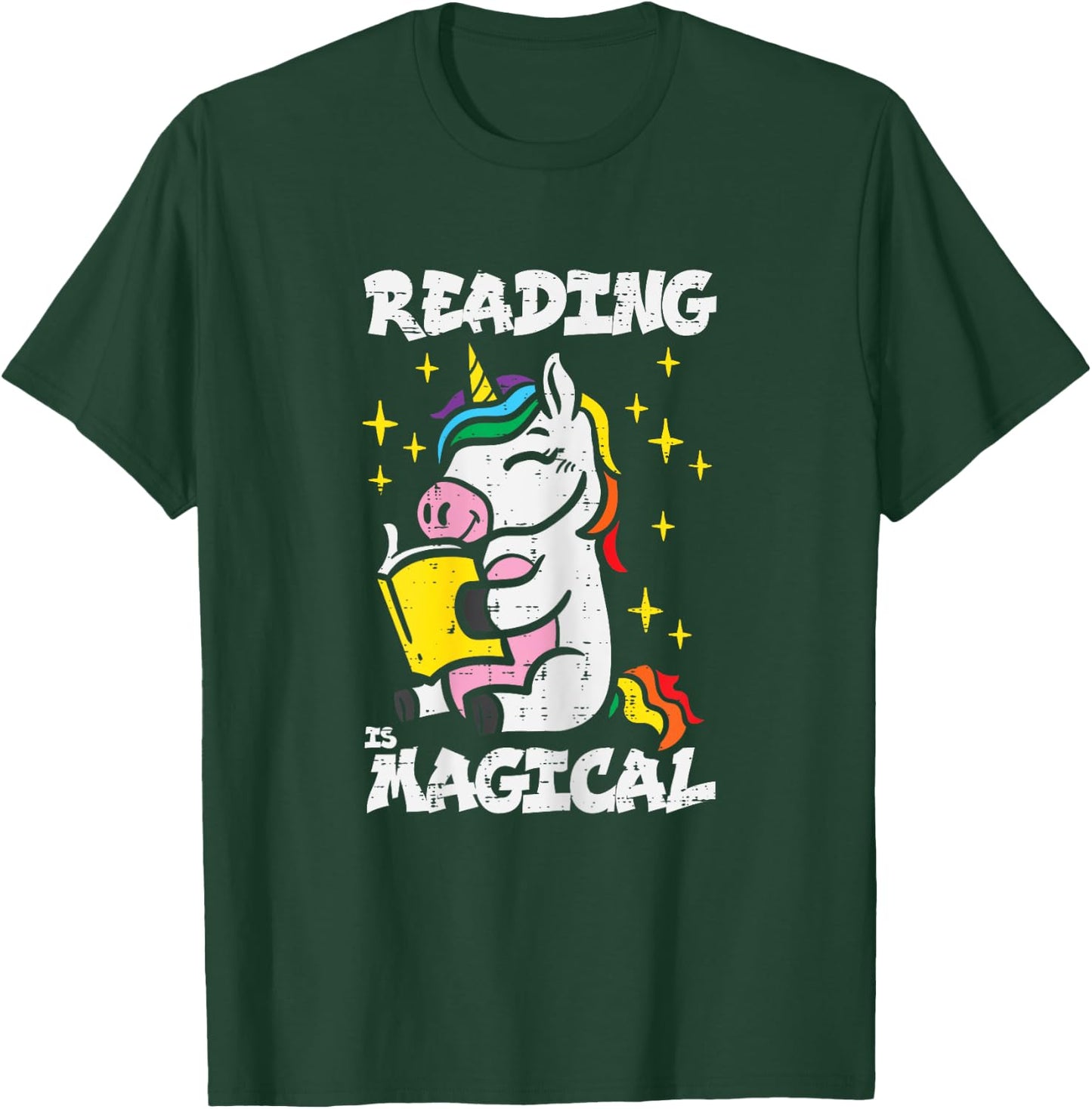 Unicorn Reading Magical Book Lover Bookworm Girls Librarian T-Shirt - T-Shirt | Forest
