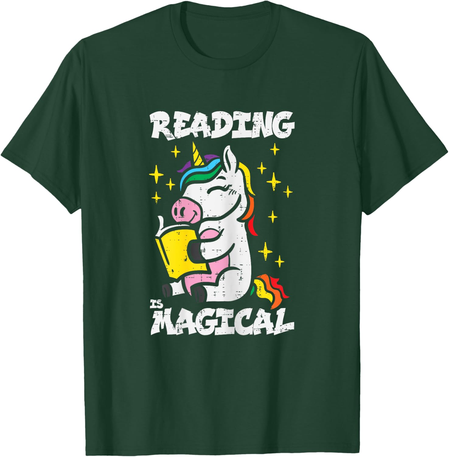 Unicorn Reading Magical Book Lover Bookworm Girls Librarian T-Shirt - T-Shirt | Forest