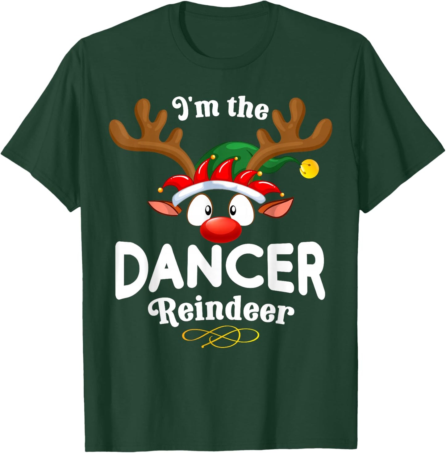 99 Gifts Christmas Family Matching Reindeer Outfit - Dancer Xmas Reindeer -Adults Black Cotton/Polyester Short Sleeve - Small T-Shirt - T-Shirt | Forest
