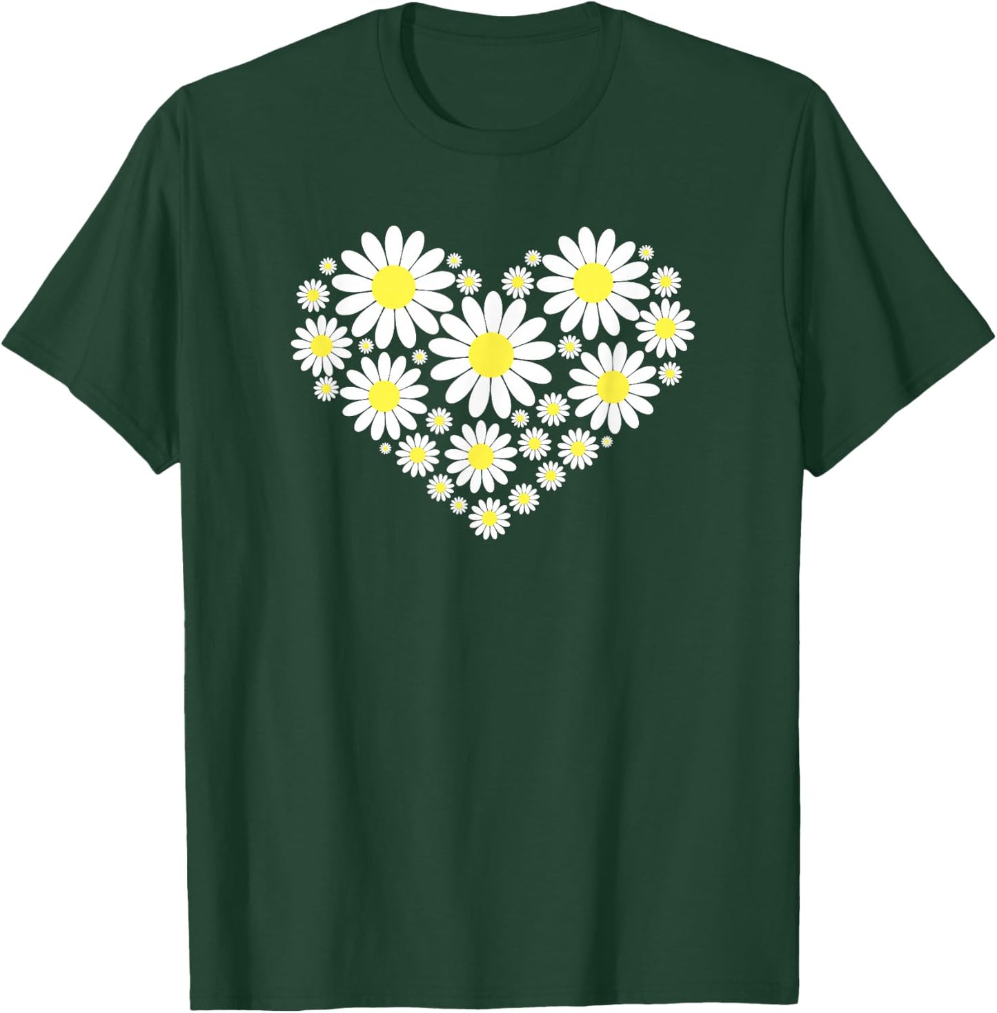 Threadrock Heart of Daisy Flowers -Adults, Girls Black Floral T-Shirt - T-Shirt | Forest