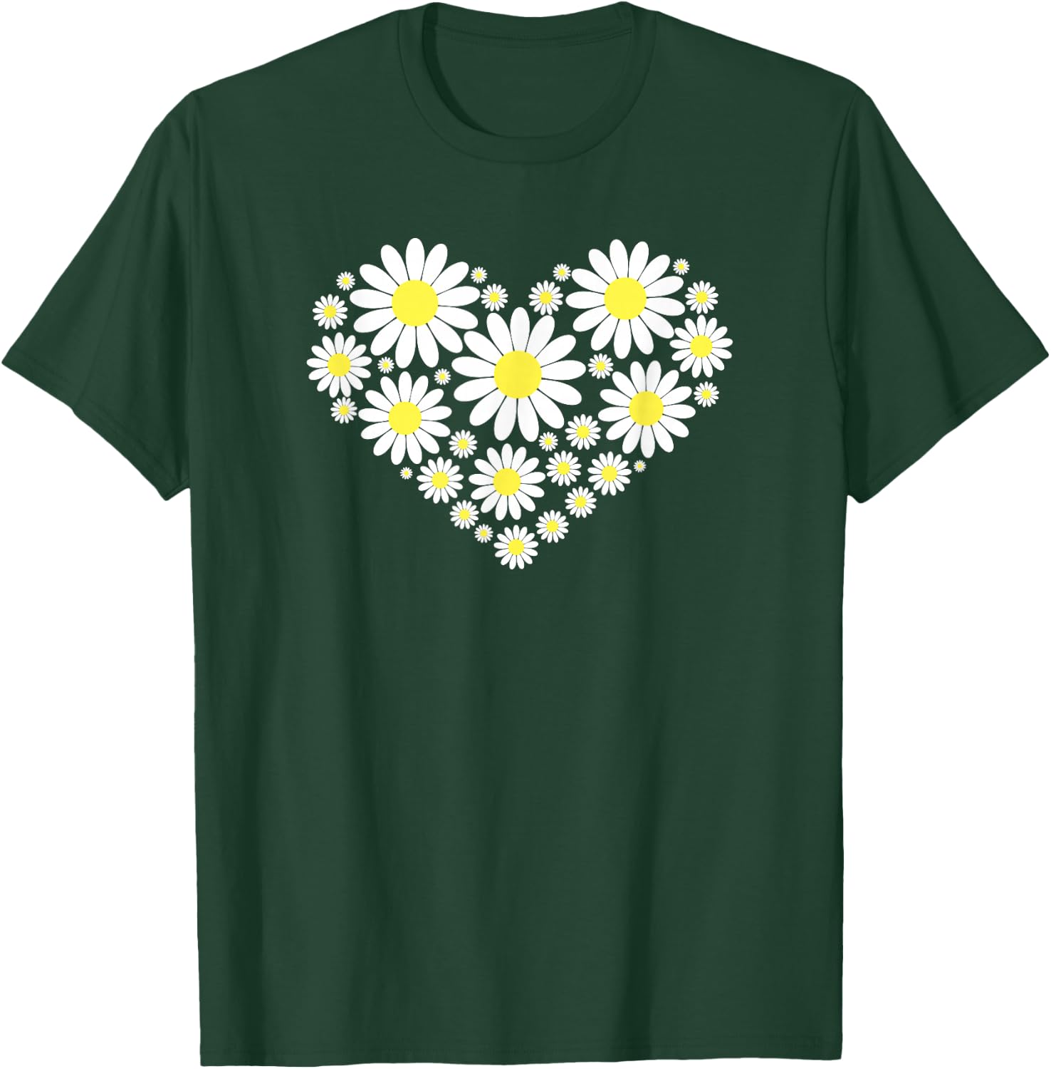 Threadrock Heart of Daisy Flowers -Adults, Girls Black Floral T-Shirt - T-Shirt | Forest
