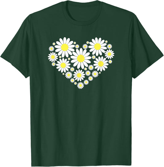 Threadrock Heart of Daisy Flowers -Adults, Girls Black Floral T-Shirt - T-Shirt | Forest