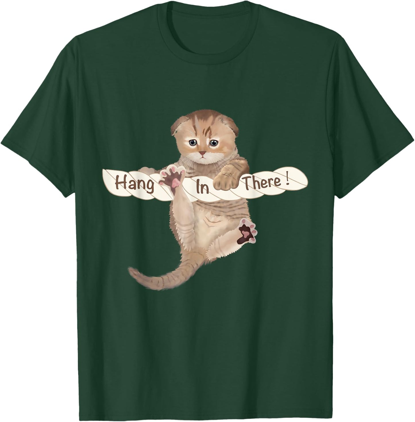 HUMORUS CATS Cute Cat 'Hang In There' Motivational & Inspirational Adult - Black, Small T-Shirt - T-Shirt | Forest