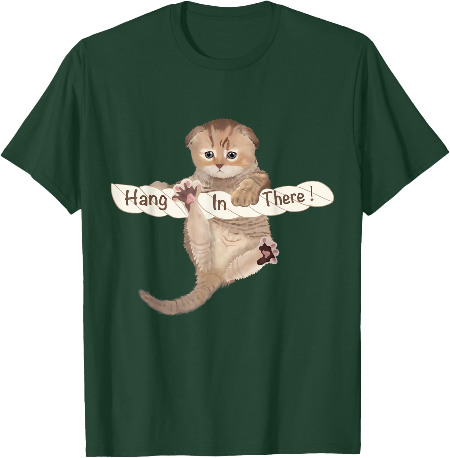 HUMORUS CATS Cute Cat 'Hang In There' Motivational & Inspirational Adult - Black, Small T-Shirt - T-Shirt | Forest