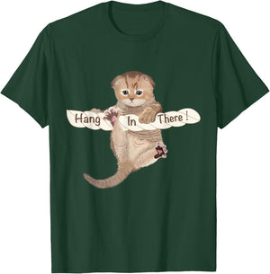 HUMORUS CATS Cute Cat 'Hang In There' Motivational & Inspirational Adult - Black, Small T-Shirt - T-Shirt | Forest
