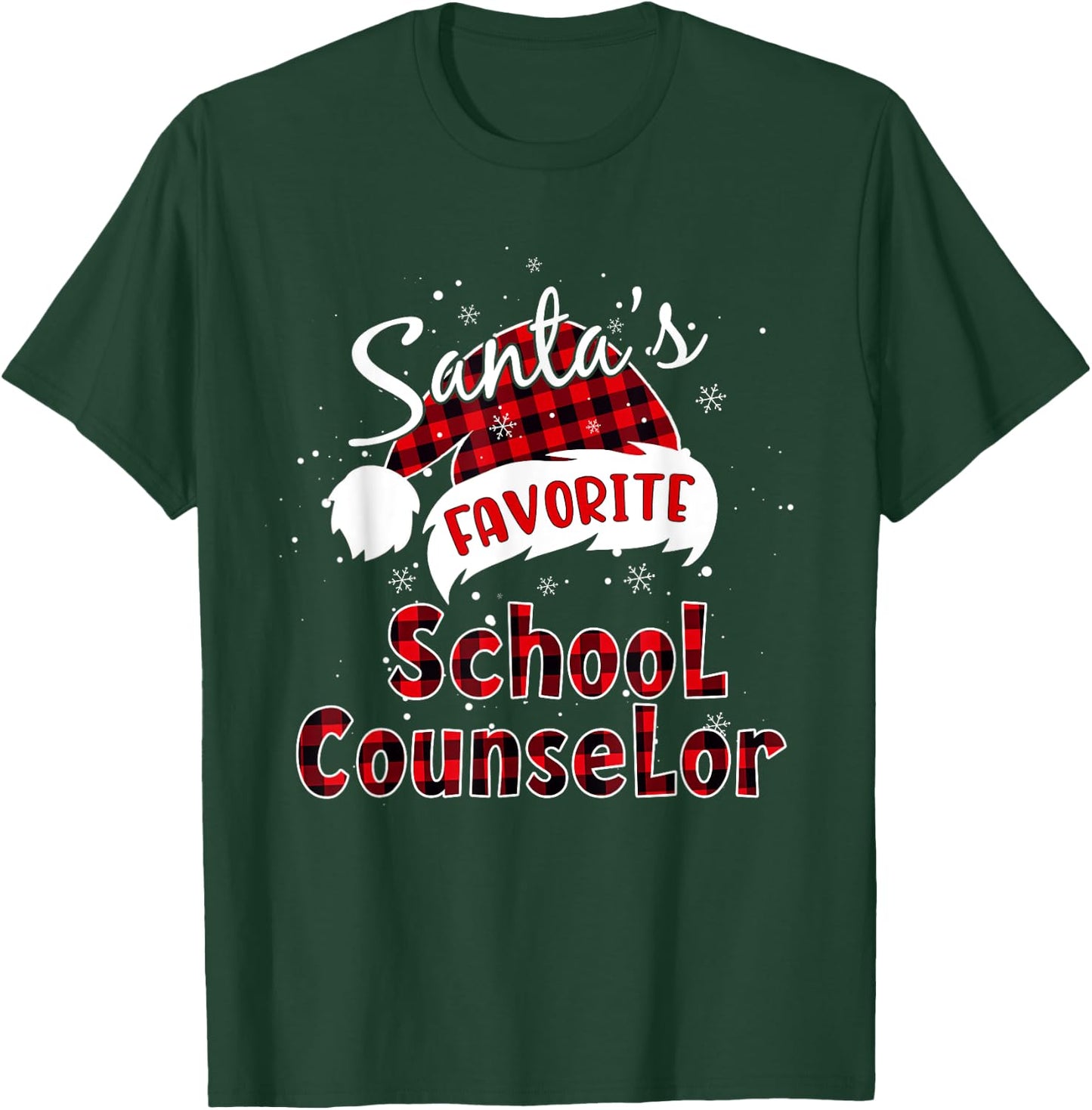 Funny Santa's Favorite School Counselor Christmas Plaid Xmas T-Shirt - T-Shirt | Forest