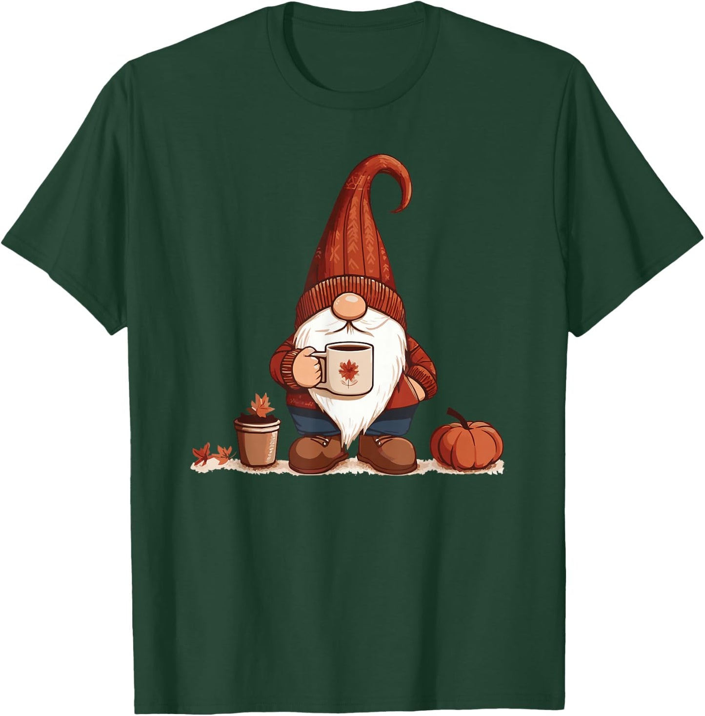 Fall Gnome with coffee cup T-Shirt - T-Shirt | Forest