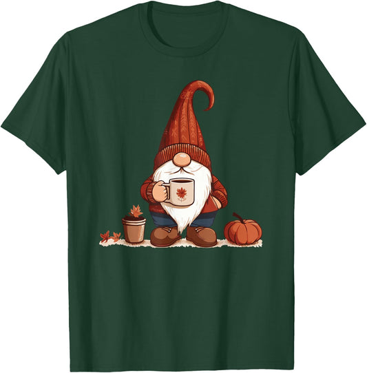 Fall Gnome with coffee cup T-Shirt - T-Shirt | Forest