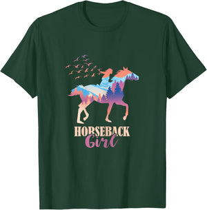 Horseback Girl Horseback Riding Horse Racing Horse Lover T-Shirt - T-Shirt | Forest