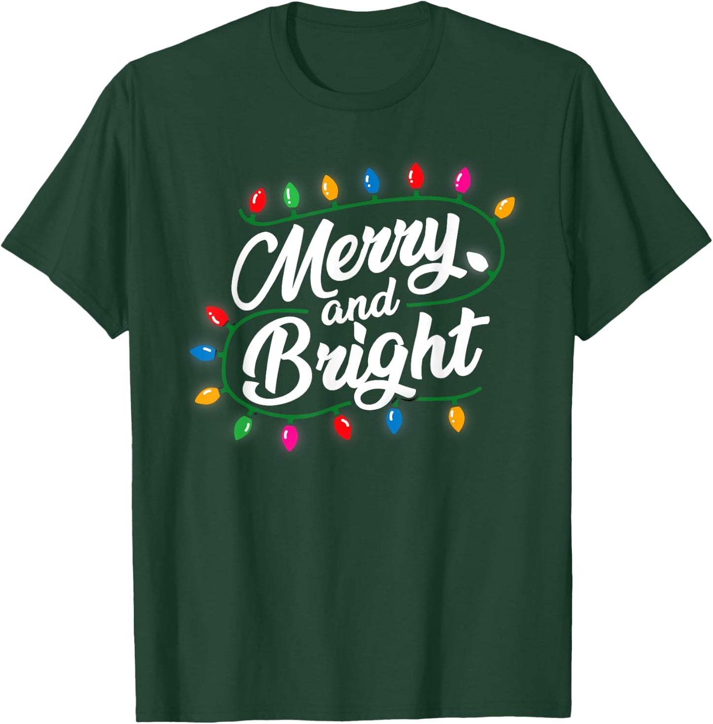 Funny Merry and Bright Christmas Lights Xmas Holiday Pajamas T-Shirt - T-Shirt | Forest