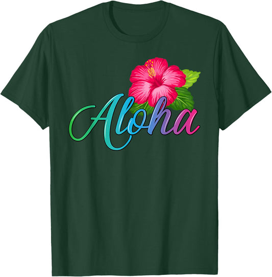 Aloha Hawaii Beach Hawaiian Island Flower Luau Party Vintage T-Shirt - T-Shirt | Forest