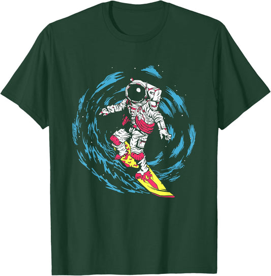 Space Astronaut Surf Through Black Hole T-Shirt - T-Shirt | Forest