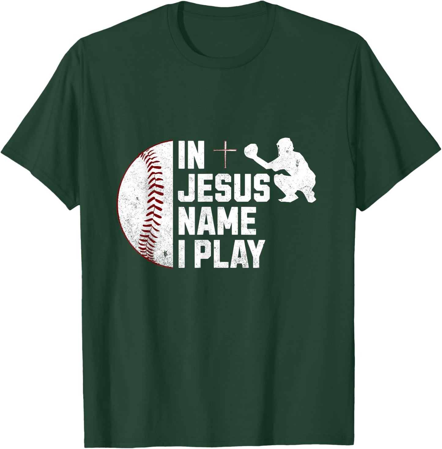 In Jesus Name Christmas Christian I Play Baseball Player T-Shirt - T-Shirt | Forest