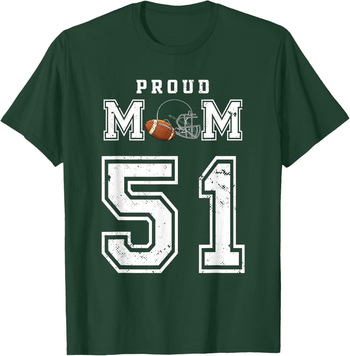 Custom Proud Football Mom Number 51 Personalized T-Shirt - T-Shirt | Forest