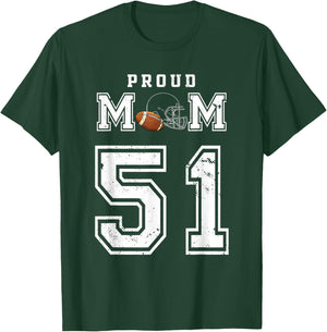Custom Proud Football Mom Number 51 Personalized T-Shirt - T-Shirt | Forest