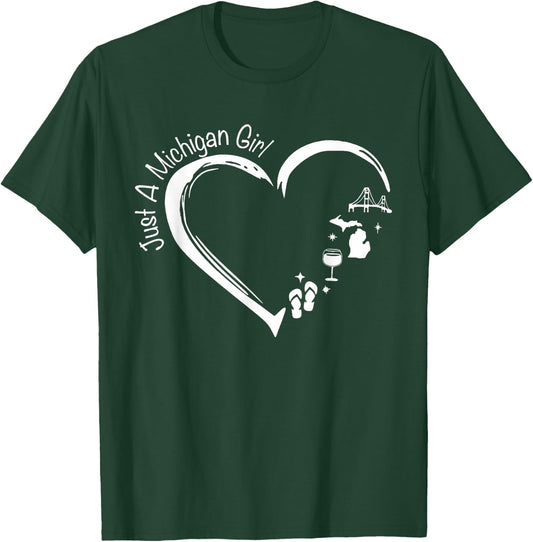 Just A Michigan Girl Heart Flip Flop Wine Women's Drinking T-Shirt - T-Shirt | Forest