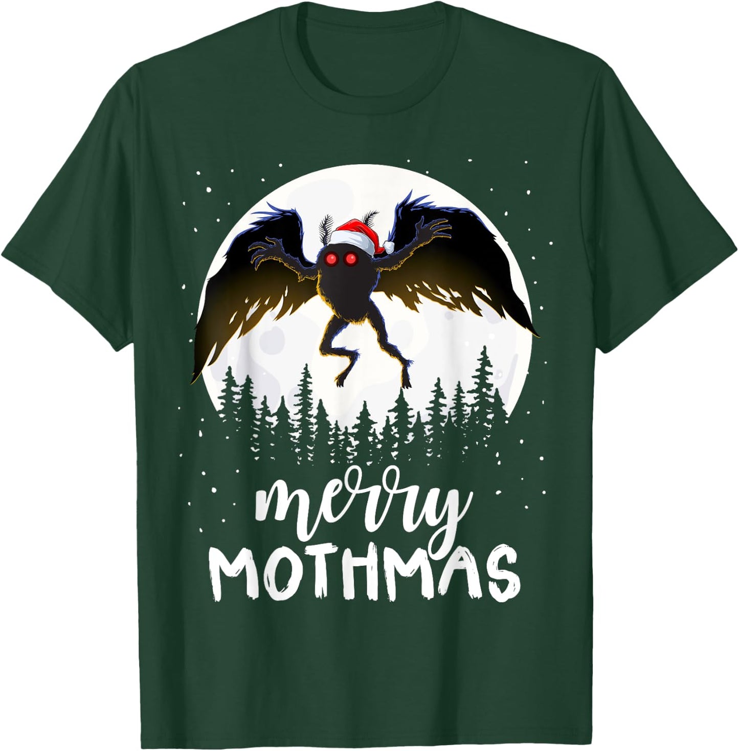 Christmas Mothman Merry Mothmas Creepy Folklore Cryptid Xmas T-Shirt - T-Shirt | Forest