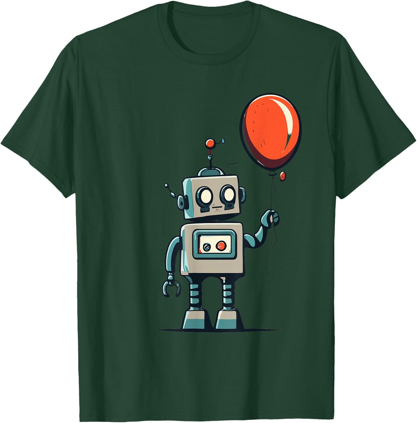 Cute Retro Robot Holding Balloon For Kids And Robot Lovers T-Shirt - T-Shirt | Forest