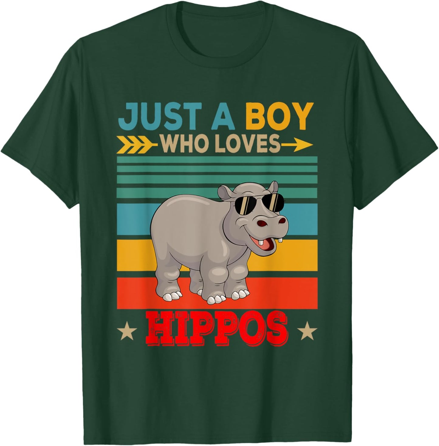 Vintage Retro Just A Boy Who Loves Hippos Cute Sunglasses T-Shirt - T-Shirt | Forest