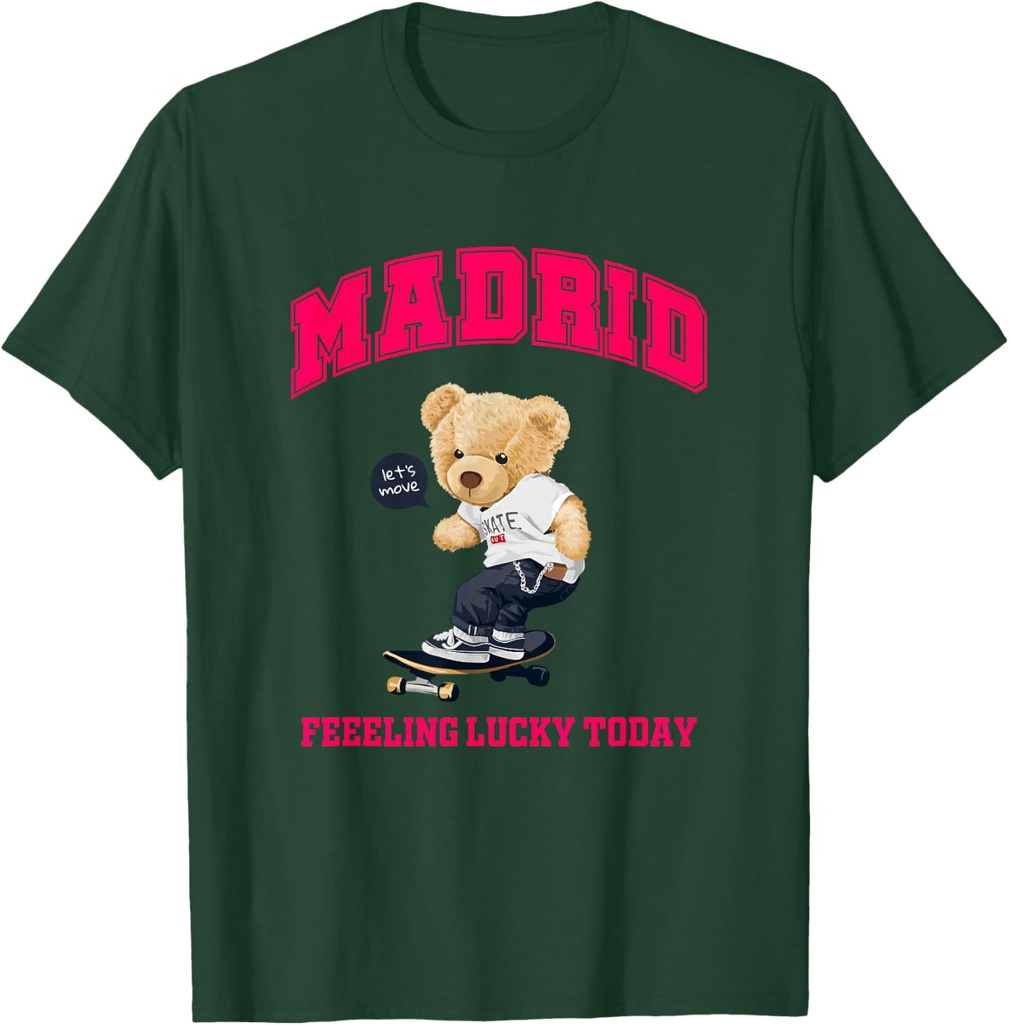 Cool Madrid Spain Teddy Bear Illustration Graphic Cartoon T-Shirt - T-Shirt | Forest