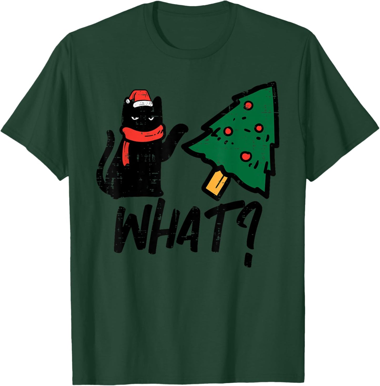 Black Cat Tipping Christmas Tree What Funny Men Women Kids T-Shirt - T-Shirt | Forest
