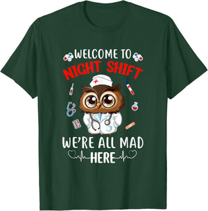Funny Owl Night Shift Nurse Doctor Rn Er Women T-Shirt - T-Shirt | Forest
