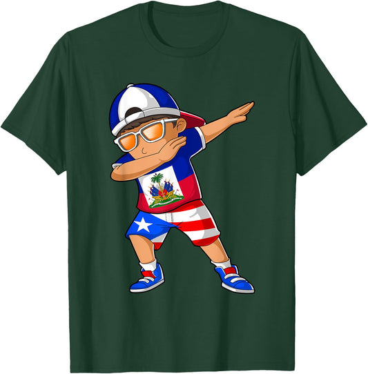 Half Haitian Half Puerto Rican Boy Haiti Puerto Rico Flag T-Shirt - T-Shirt | Forest