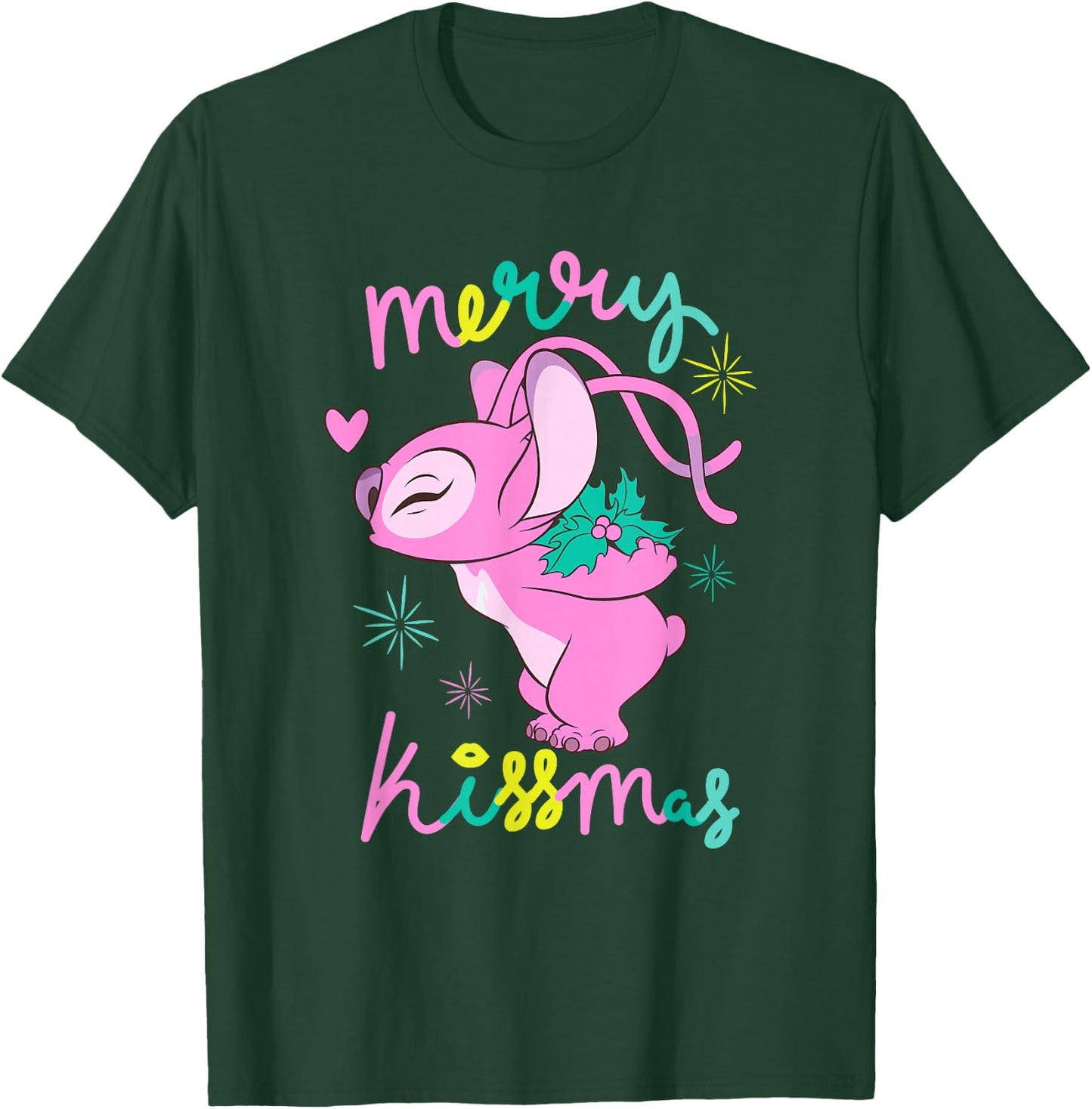 Disney Lilo & Stitch Christmas Angel Merry Kissmas Mistletoe T-Shirt - T-Shirt | Forest