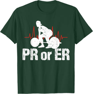 PR Or ER Funny Weightlifting Bodybuilding Apparel Vintage T-Shirt - T-Shirt | Forest
