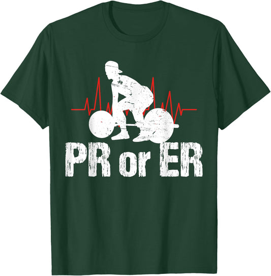 PR Or ER Funny Weightlifting Bodybuilding Apparel Vintage T-Shirt - T-Shirt | Forest