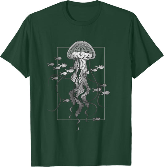 Jellyfish with Fishes Graphic in Sea T-Shirt - T-Shirt | Forest