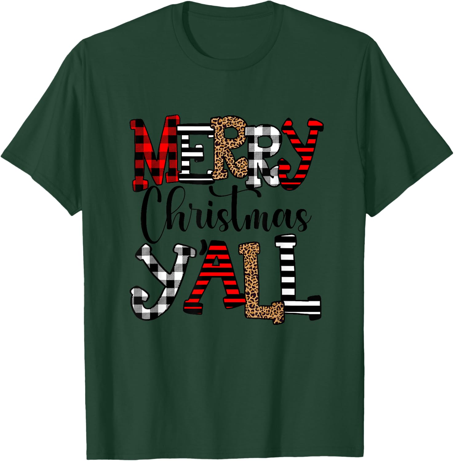 Western Country Merry Christmas Ya'll Leopard Buffalo Plaid T-Shirt - T-Shirt | Forest