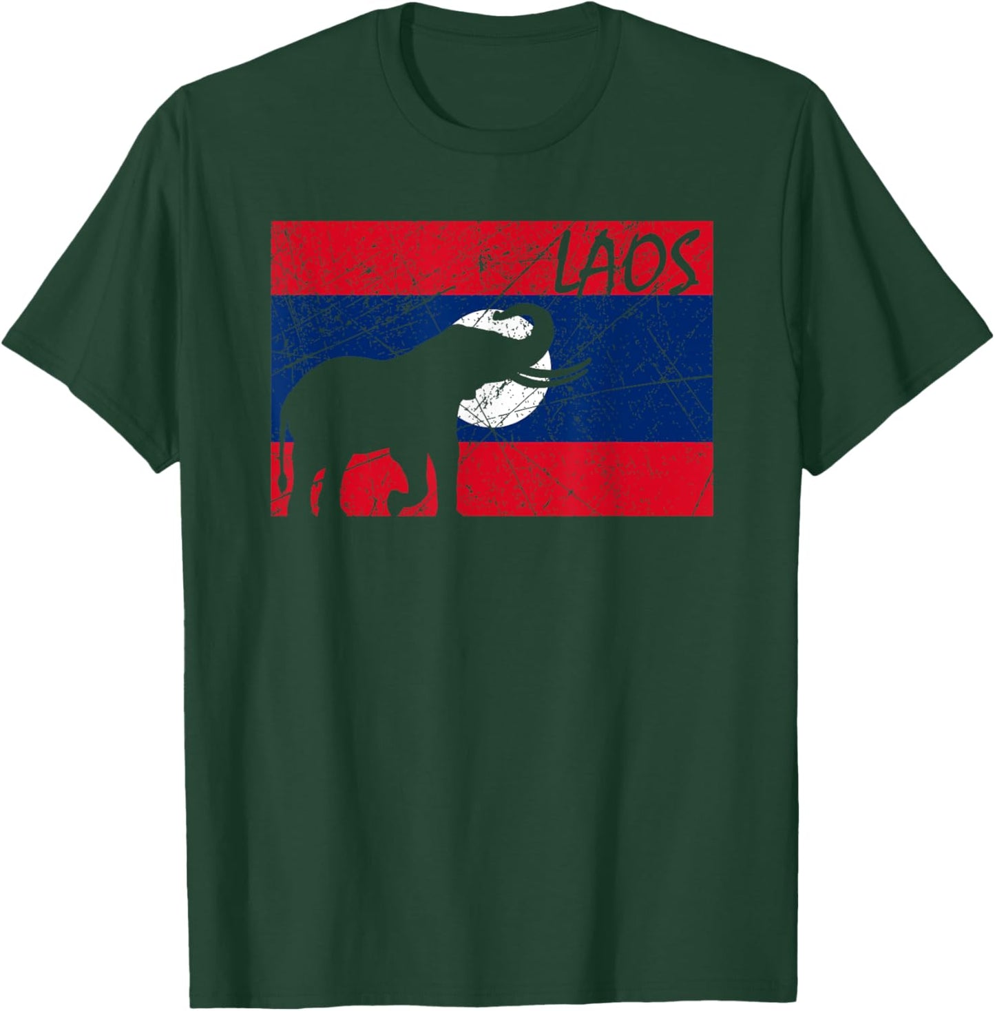Laos Lao Laotian Proud Wild Elephants Former National Flag T-Shirt - T-Shirt | Forest
