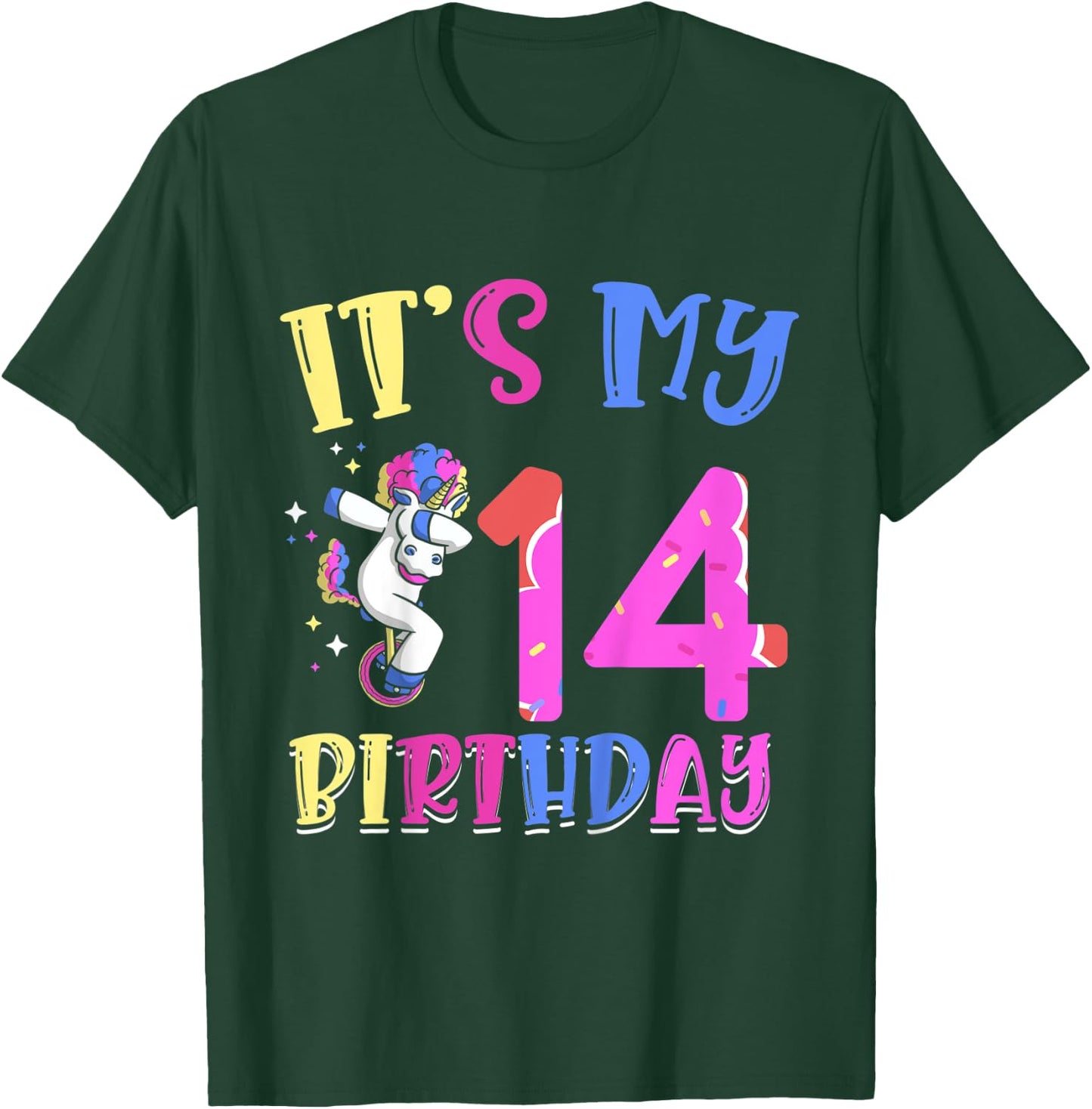 Kids It's My 14 Birthday Dabbing Unicorn Pony 14th Birthday T-Shirt - T-Shirt | Forest