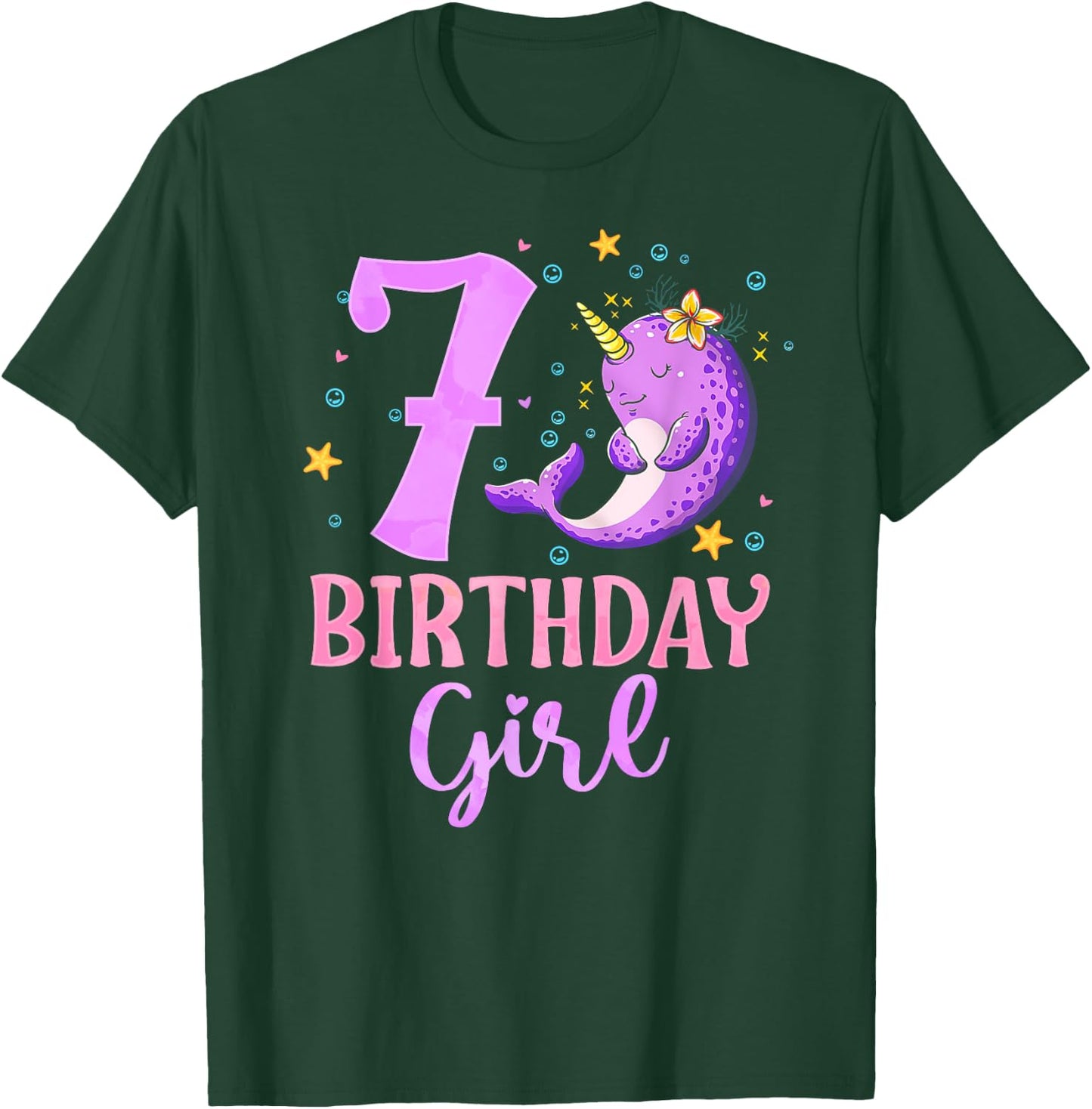 Narwhal Unicorn Of The Sea 7th Birthday Girl 7 Year Old T-Shirt - T-Shirt | Forest
