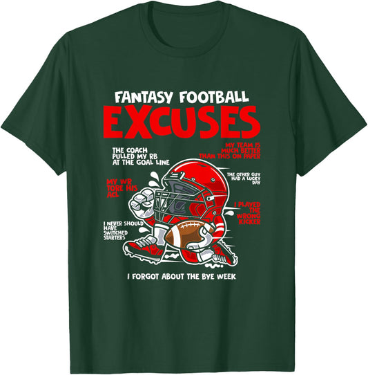 Fantasy Football Apparel - Fantasy Football Excuses Football Player - Black, Small T-Shirt - T-Shirt | Forest
