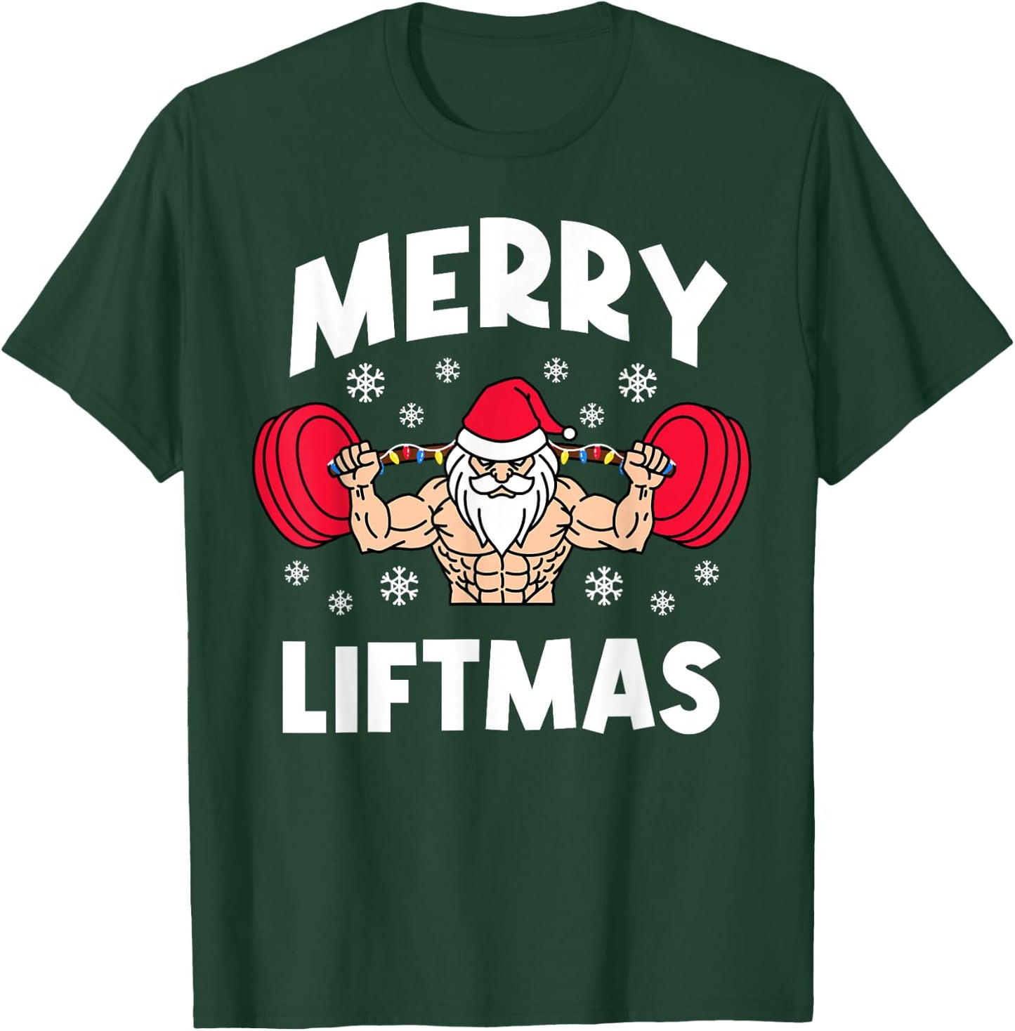 Funny Merry Liftmas Weightlifters Christmas Gym Workout T-Shirt - T-Shirt | Forest