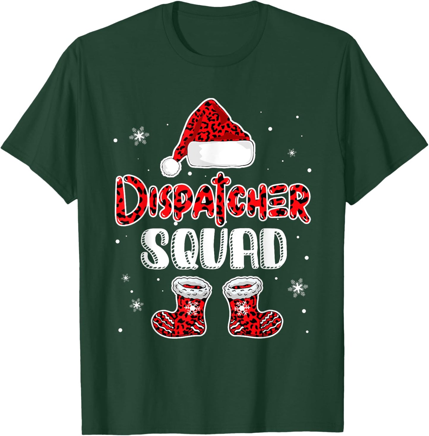 Dispatcher Squad Leopard Santa's Hat Christmas Dispatcher T-Shirt - T-Shirt | Forest